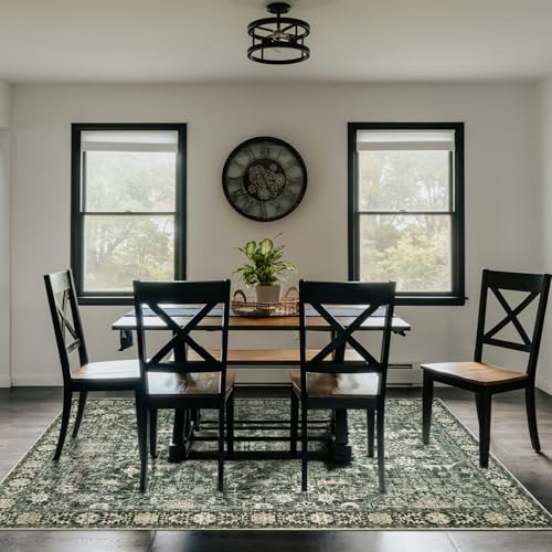 Dotiiorug Area Rug 6×9 Washable Rugs for Bedroom, Vintage Floral Rug Soft Non Slip Stain Resistant Carpet for Living Room Dinning Room Kitchen Home Office Green Black — view 2