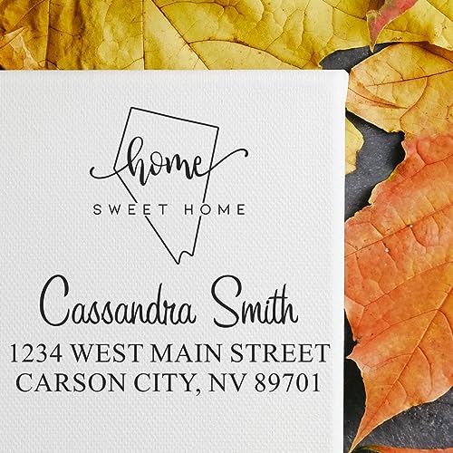 Nevada Home Sweet Home Square Address Rubber Stamp, Uses Stamp Pad, Clear Imprints, Square Design, Size 1-5/8"