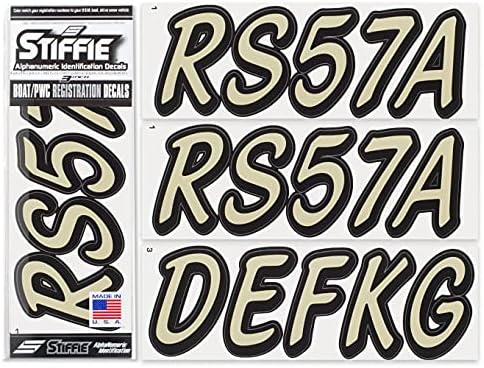STIFFIE Whipline Solid Sand/Black 3" Alpha-Numeric Registration Identification Numbers Stickers Decals for Boats & Personal Watercraft