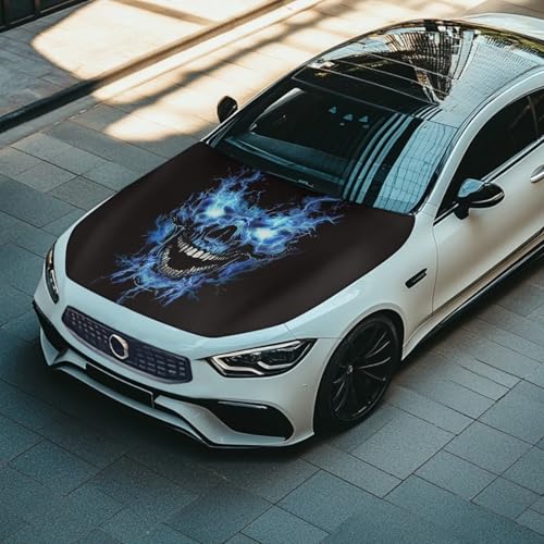 Image of Blue Skeleton Car Windshield Sunshade Cover, Waterproof Breathable Half Car Cover Blocks UV Rays for All Season - Fit Most Cars, SUV