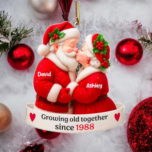 Personalized Santa Couple Acrylic Ornament – Customizable 3D-Effect Christmas Decoration for Lasting Love – First Christmas Together Gift Keepsake - Image 3