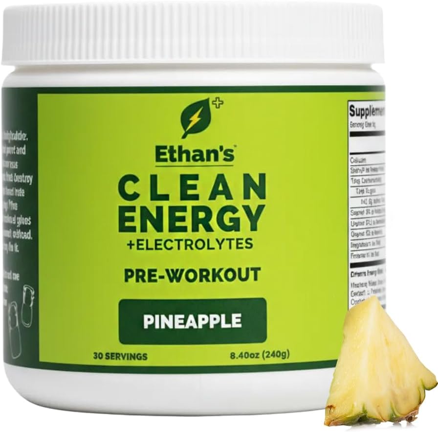 Ethan’s Feel Good Pre-Workout & Hydration Drink Mix, 200mg Plant-Based Caffeine, Electrolytes & Adaptogens, Vegan Organic — Blueberry Lemonade, 30 Servings