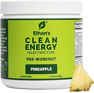 Ethan's Feel Good Pre-Workout & Hydration Drink Mix, 200mg Plant-Based Caffeine, Electrolytes & Adaptogens, Vegan Organic, Pineapple, 30 Servings