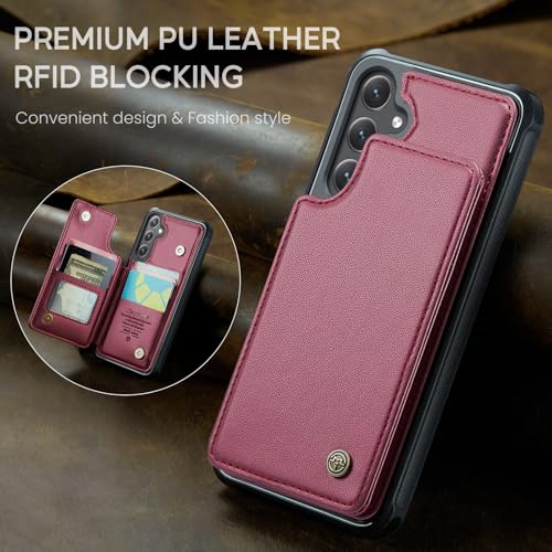 Kowauri for Samsung Galaxy S25 FE Case, PU Leather Wallet Case for Women Men with RFID Blocking Card Holder Slot Magnetic Closure Shockproof Protective Phone Cover for Samsung Galaxy S25 FE (Red) - image 9