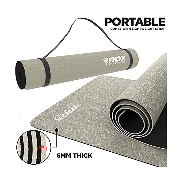 RDX-Yoga-Mat-TPE-6mm-Thick-with-Straps-and-Carry-Bag-Reach-ROHS-Certified-Eco-Friendly-Non-Slip-Mats-for-Men-Women-Home-Gym-Fitness-Workout-Exercise-Pilates-Aerobic-Planks-183-x-61-x-06CM RDX Yoga Mat TPE 6mm Thick with Straps and Carry bag, REACH ROHS Certified, Eco Friendly Non Slip Mats for Men Women, Home Gym Fitness Workout Exercise Pilates Aerobic Planks, 183 x 61 x 0.6CM