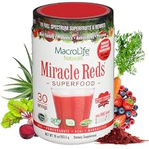 MacroLife Naturals Miracle Reds Superfood Powder 19 Blended Fruit & Berry Polyphenols Enzymes Probiotics & Antioxidants Supplement - Raw Non-GMO & Vegan Whole Food Vitamins - 30 Servings