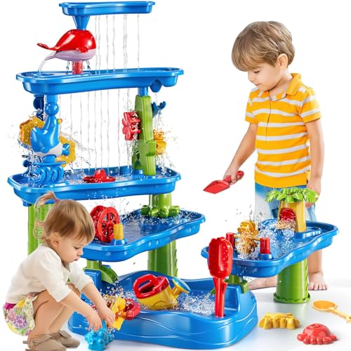 MSKOLER Water Table for Kids 3 4 5 6 7 8 Years Old - Water and Sand Activity Sensory Table Toy for Toddlers 3-5, Summer Outdoor Beach Toys, Birthday Gifts for Boys Girls Ages 1-3 3-8