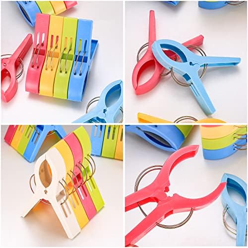 24 Pcs Plastic Clothes Pegs, Beach Towel Clips, Hanging Clips, Stroller Clips, Quilt Clips for Beach Chairs, Pool Towel Clips for Chairs, Laundry, Pool, Sand