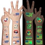 Awinmay 80PCS Luminous 4th of July Temporary Tattoos, American Flag Red White and Blue Decor, Fourth of July, USA Party Favors, Memorial Day, Independence Day,Labor Day Decorations Glow Party Supplies