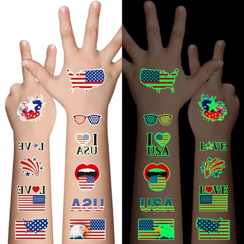 Awinmay 80PCS Luminous 4th of July Temporary Tattoos,...