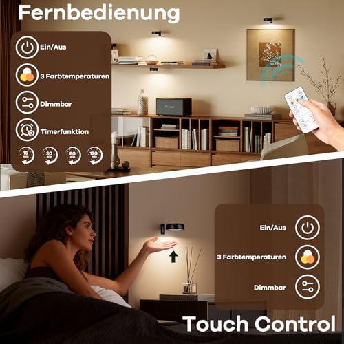 3 Stück Bilderleuchte Kabellos mit Fernbedienung, Magnetische Bildbeleuchtung Kabellos mit 3 Lichtfarben & Einstellbarer Helligkeit & Timer, 2000mAh Wandlampe akku Aufladbar für Fotorahmen Dartboard
