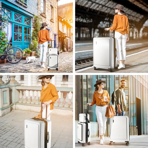 Image of Hard Shell Luggage Sets with Spinner Wheels 4 Piece, Expandable Large Suitcases with TSA Lock, Travel Large Suitcase Set, White Luggage Set