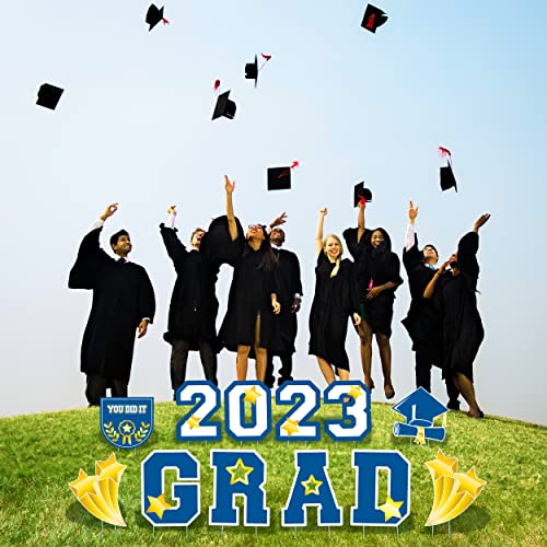 Graduation Yard Sign 2023 With Stakes, Large 2023 Graduation Lawn Signs Set (13 Pcs In Blue And White With Personalized Name Diy Board) Graduation Decorations For Grad Party Indoor Or Outdoor #TOP4