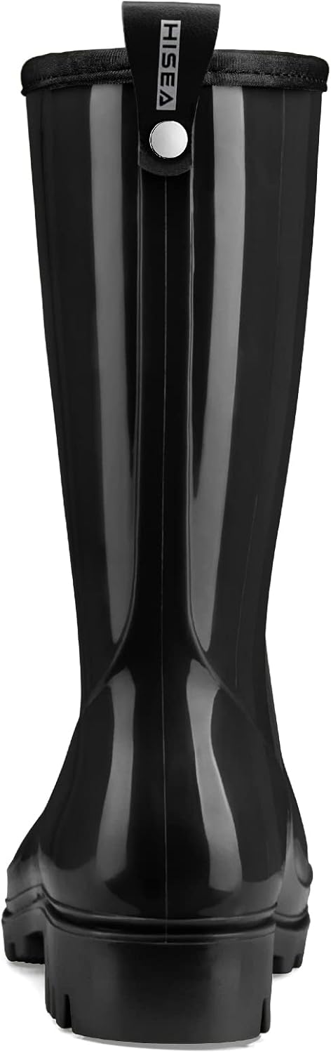 HISEA Women's Mid Calf Rain Boots, Waterproof Garden Shoes Glossy Rubber PVC Rainboots with Wide Toe Box, Lightweight Outdoor Boots for Gardening, Farm, Yard Work, Dog Walking