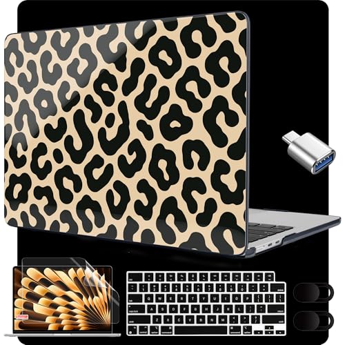 Image of MEEgoodo for M5 /M4 /M3 /M2 MacBook Air 15 inch Case 2026 2025 2024 2023, Case Fit Model (A3448 /A3241 /A3114 /A2941) for MacBook Air 15.3 inch, Classic Leopard