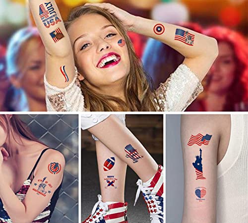 4Th Of July Temporary Tattoo Independence Day American Flag Red White Blue Design Body Art Patriotic Stickers For Theme Party Memorial Day Labor Day Celebrations Decor Supplies（10 Sheets） #TOP5