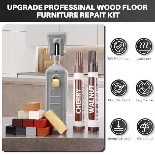 Image of Vinyl Floor Repair Kit with Heat Pen - 11 Colors Laminate Wood Floor Repair Kit Touch Up Marker Hard Wax Linoleum Repair Kit Restore Any Scratches, Stains, Cracks, Hole for Floor, Door, Cabinet