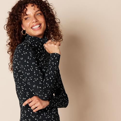Amazon Essentials Women's Long-Sleeve Turtleneck (Available in Plus Size), Black White Tossed Leaf, X-Large4
