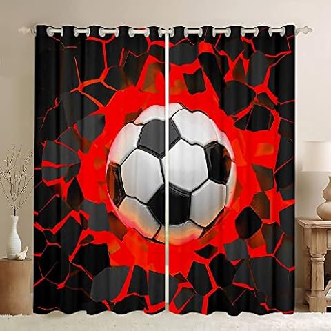 Loussiesd Red Black Soccer Ball Curtains Cover