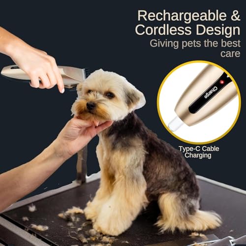 Image of Unisex pets grooming kit, Rechargeable Cordless Electric Quiet Hair Clipper Grooming Kit Set, Professional Pet Hair Trimmer Long Short Hair Shaver for Pets Cats Pets (Gold)
