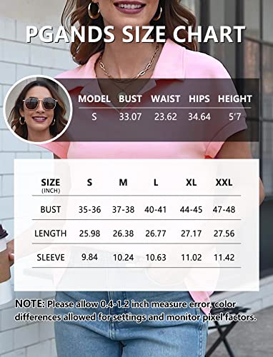 Pgands Women's Short Sleeve Polo Shirts Summer Collared Button Down Top Casual V Neck Loose Fit T Shirt #TOP4