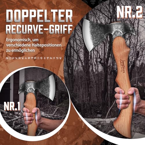 Japaknives Beil Wikinger Handgeschmiedete Spaltaxt Für Holz Handbeil 38cm Ergonomische Holz Spalten Outdoor Für Camping Trekking Idee als Geschenk – Bild 5