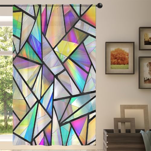 Mexpekil Rideaux semi-transparents à motif triangles irisés géométriques pour salon, chambre à coucher, maison, cuisine, 140 cm de large, 1 panneau
