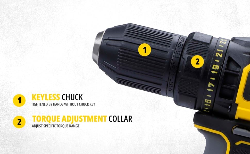 STANLEY FATMAX SCD700D2K 20V 13 mm Reversible Cordless Brushed Drill Machine Driver With 2x2.0Ah Li-ion Batteries, 1pc Charger, 2 Speed Gearbox & LED Worklight, 2 Year Warranty, YELLOW & BLACK product image 9
