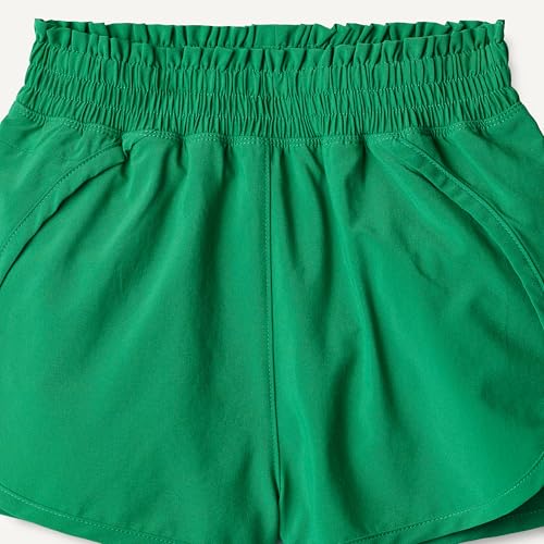Image of Amazon Essentials Girls' High-Rise Athletic Performance Stretch Woven Shorts with Elastic Waistband