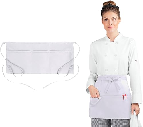 Miniatura 14 de Server Aprons with 3 Pockets, 100% Polyester Waist Apron with Pockets, 24x12 Inche Waitress Apron with Pockets Negro -,Blanco,Azul marino