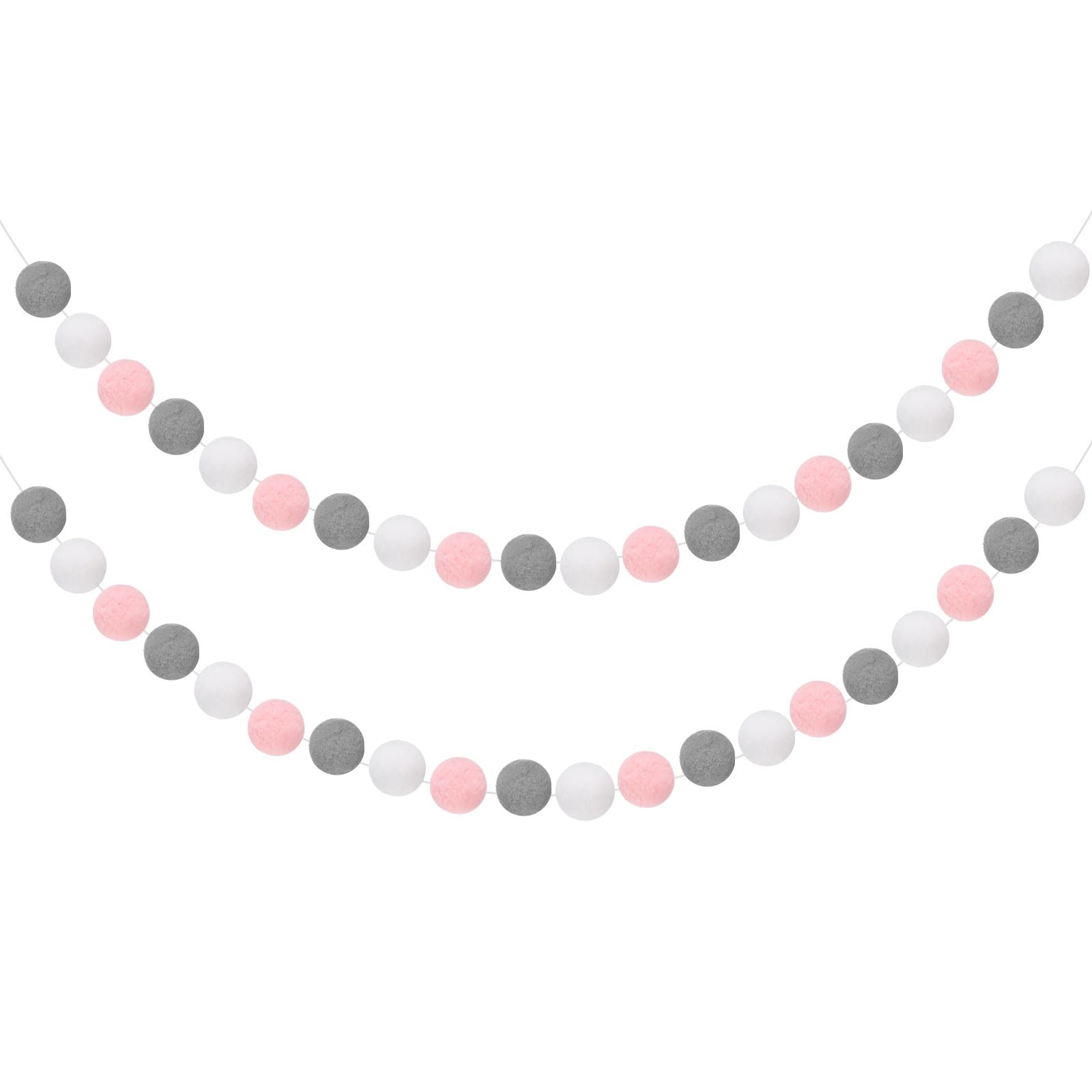 uxcell 2pcs Pom Pom Garland 6.6 ft 30 Balls Colorful Felt Ball Garland for Wall Christmas Tree Decor Birthday Banner Easter Party Decorations, Pink,