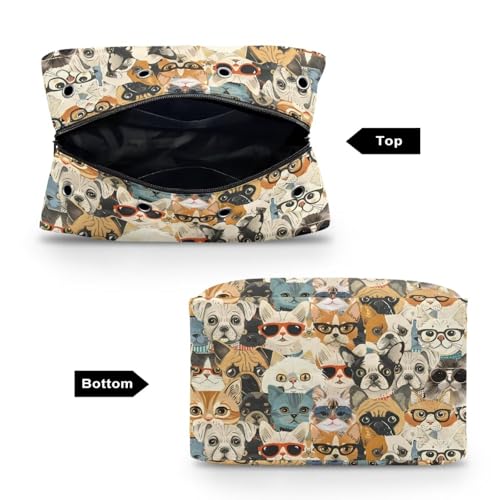 Image of Drnuikhe Cat and Dog Prints Yarn Storage Organizers and Storage Organized for Crochet Hooks Large Capacity Yarn Tote Organizer Crochet Bag for Knitting Needles, Crochet Hooks and Other Accessories