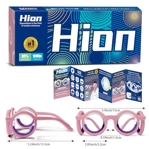 Image of Hion Motion Sickness Glasses Relieve Carsickness Airsickness Seasickness, Anti Nausea Vertigo Glasses for Adults or Kids, 2 Pair Pink
