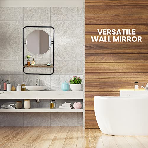 Cocoyard Modern Round Mirror Wall Mount Decor – Decorative Metal Framed Small Wall Hanging Circle Mirror– Premium Entryway Black Mirror With Wall Shelf – 16.3 X 4.7 X 25.4-Inch (Black) #TOP6