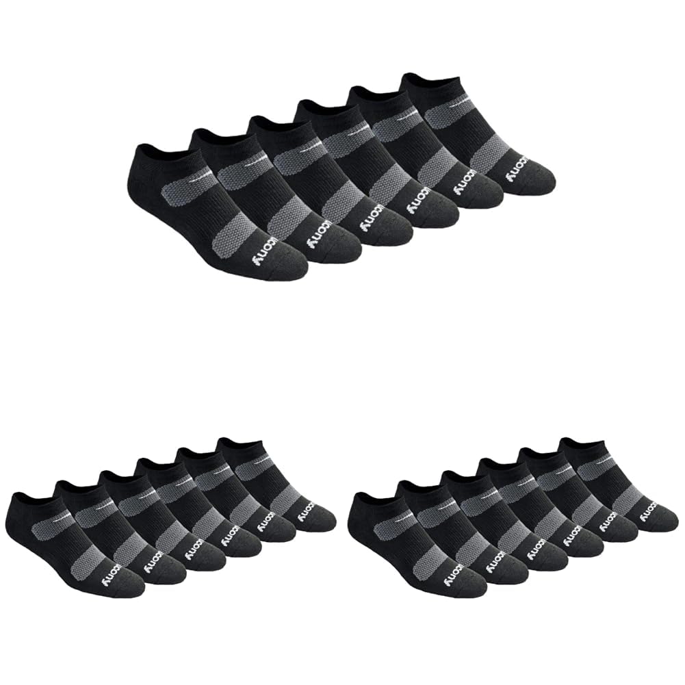 Saucony Men's RunDry Mesh Ventilating Comfort Fit Performance No-Show Socks, Available in M-XXL (6, 12, 18 Pairs)
