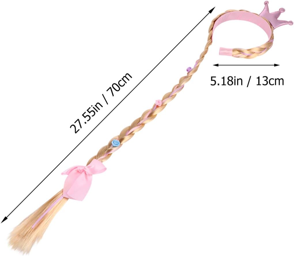 TOYANDONA Kids Crown Headband Long Hair Princess Hairpiece Cosplay Braided Wigs for Girls Princess Dress Up Accessories Rosy - Image 4