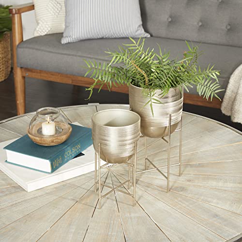 Deco 79 Metal Round Planter With Removable Stand, Set Of 2 6", 5"W, Silver #TOP1