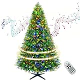 VINCONLIDY 360° Rotating Prelit Christmas Tree 6.5ft - Musical Artificial Christmas Tree with Remote Control, 1036 PE & PVC Mixed Tips, 8 Modes 340 Multicolor LED Lights for Holiday Decor
