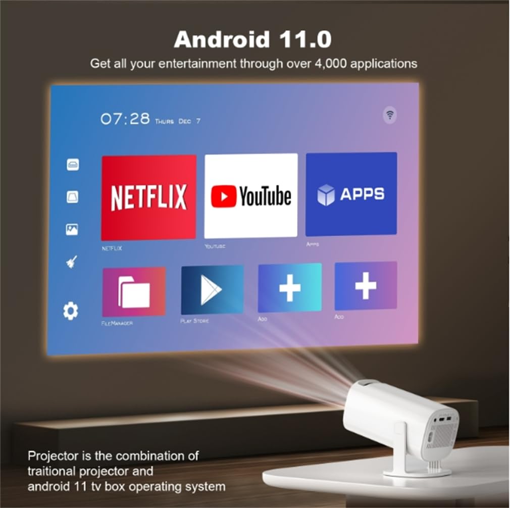 Proiettore Video Home Cinema Full HD 1080P, Proiettore Di Home Cinema Portatile Esterno, Proiettore Da Soffitto Auto Keystone per Smartphone Del Telefono