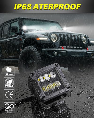 Image of 3 Inch LED Pods 120W CREE LED Cubes 3x3 Offroad Ditch Lights | Spot Flood Combo Beam, High Intensity CREE LEDs Square LED Cube Lights Pods for Truck Pickup Motorcycle SUV UTV ATV