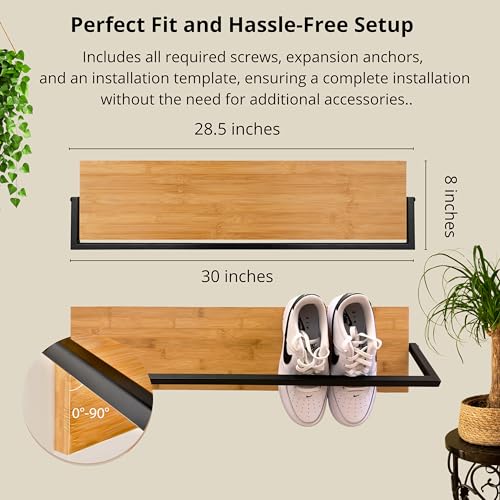 WONKAHOMES Wall Mounted Shoe Rack Scandinavian Bamboo & Metal Shoe Storage, Space-Saving Organizer for Entryway & Hallway, Fits All Shoe Sizes, Hanging Shoe Rack by WONKAHOMES - Used condition - Image 3