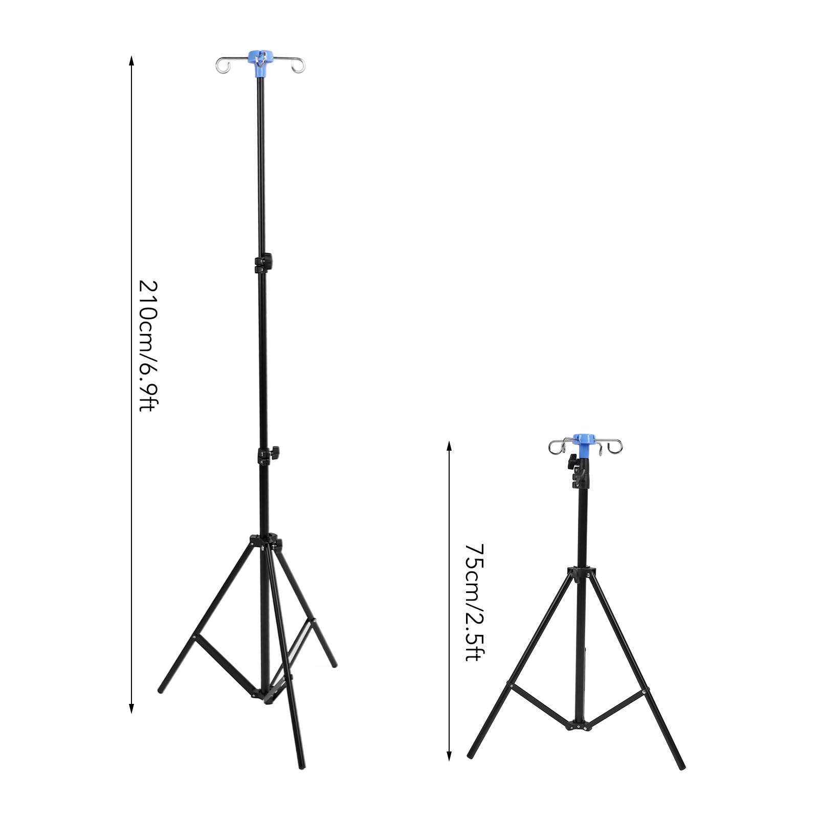 Supporto Per Asta Portaflebo Portatile Pieghevole Treppiede, Supporto Per Asta Portaflebo a 4 Ganci Supporto Per Asta Portatile in Acciaio Inossidabile Per Ospedale, Clinica (Nero)