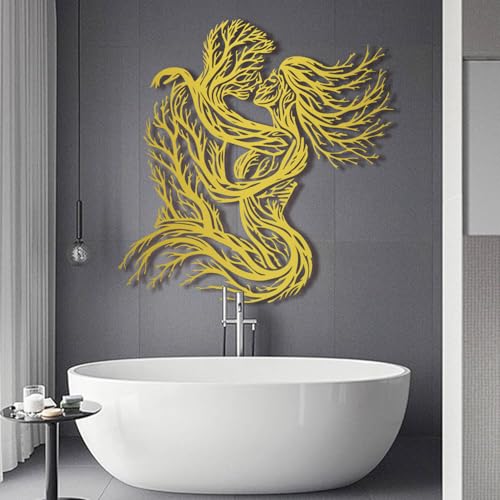 Flewfar Metal Tree Wall Art, Couple Tree Metal Wall Decor, Abstract Tree Couple Line Art Wall Decor, Kissing Metal Wall Art, Valentine Gifts for Him Her (Gold, 27" x 28" / 68 x 70 cm)