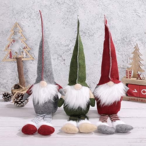 TOYANDONA 3PCS Christmas Gnome Plush, Swedish Sitting Long-Legged Gnome Dolls Christmas Elf Decoration Ornaments (21.7 inch-Red, Green, Gray)