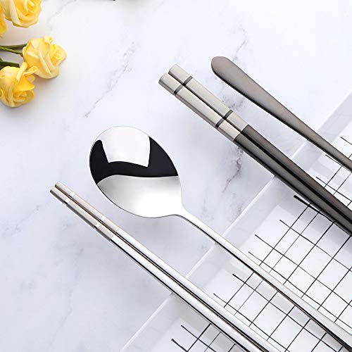 Buyer Star 4 color Square Chopsticks and Spoons Set Metal Stainless Steel Spoons Chopsticks Set