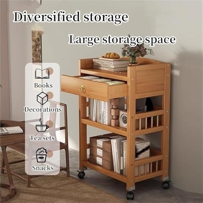 Multi-Layer Rolling Storage Cart, Funky Cart with Drawers, Bed Side Table with Wheels, Small Shelf for Living Room, Bedroom, Kitchen, Office-ov4SkQba