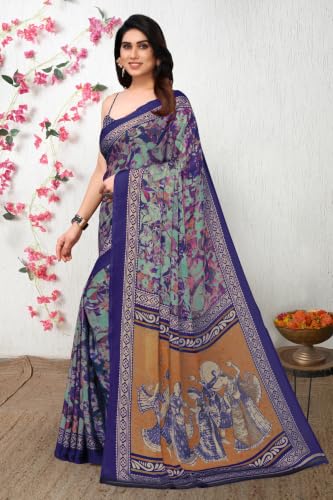 Image of MIRCHI FASHION Women Saree Ethnic Motif Print Chiffon | Breathable Lightweight Plain Weave Sari for Office and Daily Use (Available in 20 Designs)