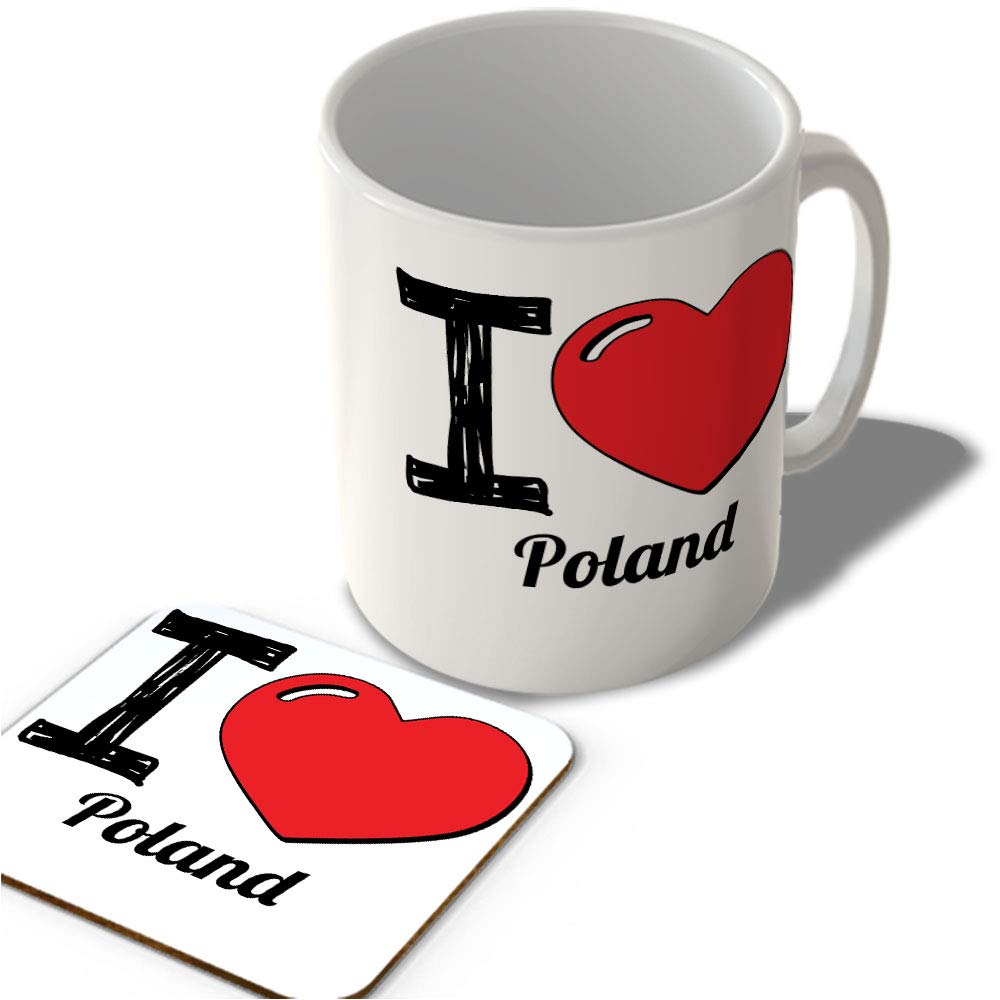 Mcmug White - I Love Poland - Mug And Coaster Set, Ceramic, 11Fl.oz.