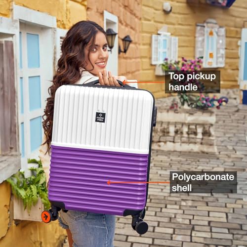 Image of Nasher Miles Istanbul Hard-Sided ABS and PC Cabin Luggage 20 inch | 55cm | 8 Wheels Small Trolley Bag for Travel | Suitcase (White Purple)