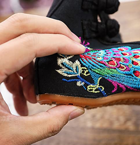 Bininbox Womens Chinese Traditional Embroidery Flats Cheongsam Walking Mary Jane Shoes Handmade Flower Embroidered Shoes(9 B(M) Us,Black) #TOP2
